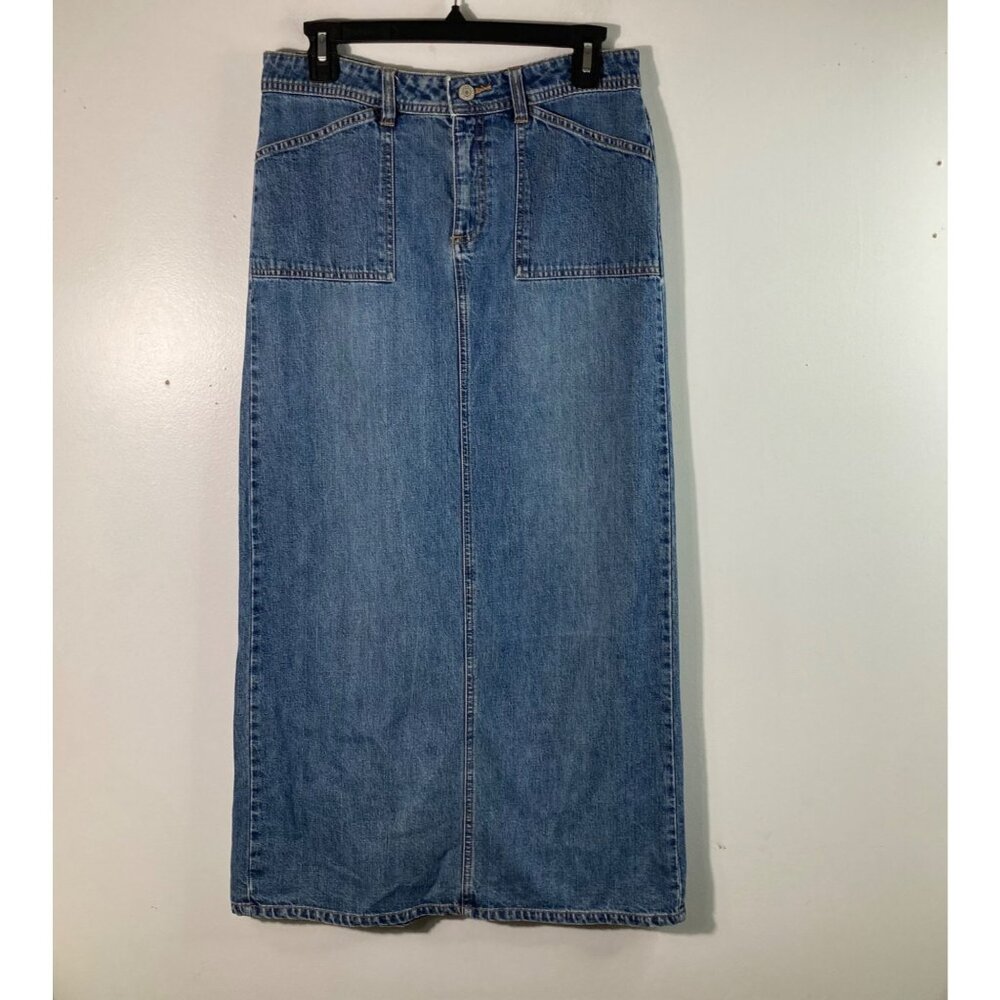 Womens Old Navy Demin Midi Skirt Blue Cotton 4/29"‎ Pockets Flaw